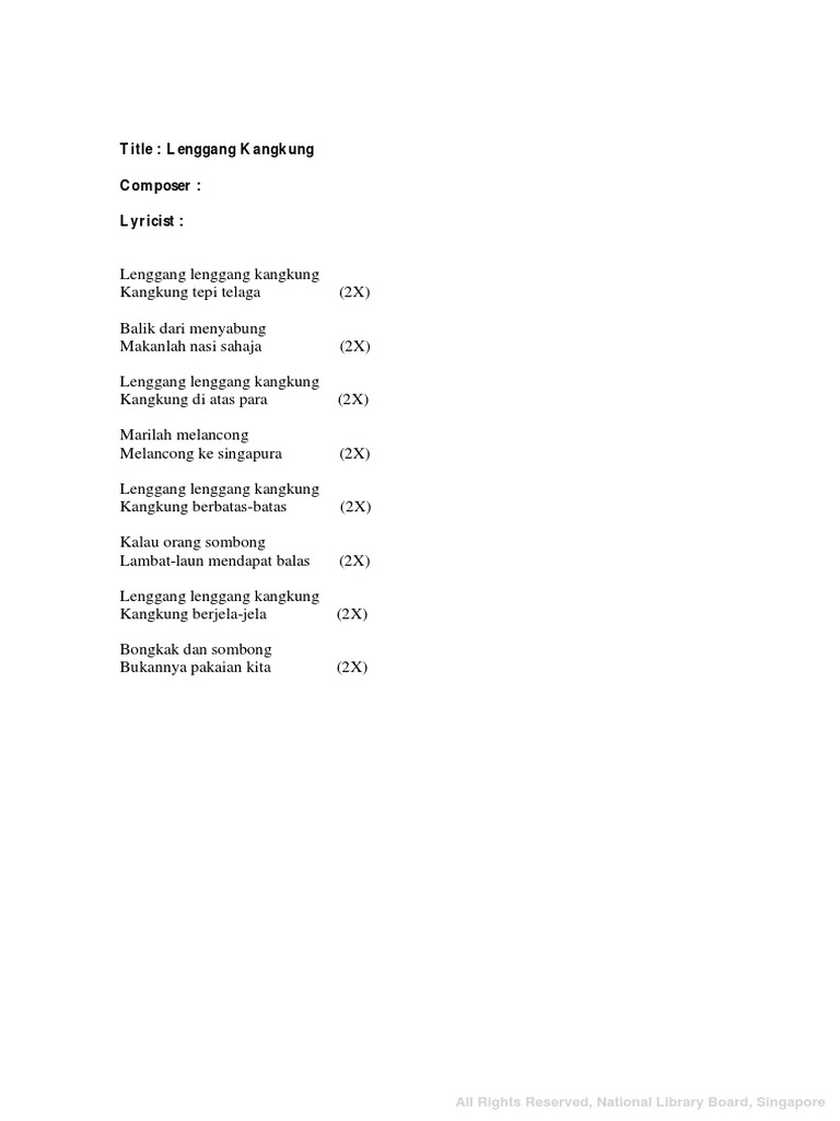 Lenggang Kangkung Lyrics