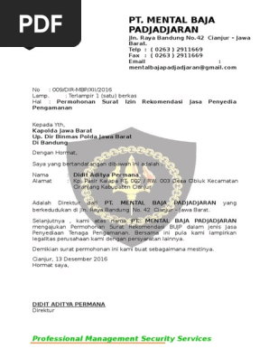 Surat Permohonan Rekom Polda Pt Mbp