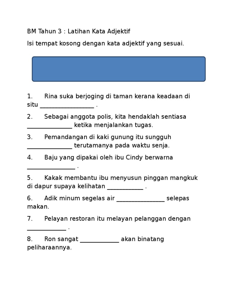 BM Tahun 3 - Latihan Kata Adjektif  PDF