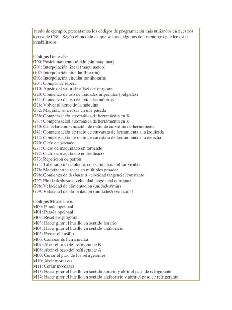 Códigos CNC Esenciales para Torno y Fresadora | PDF | Perforar | Metalurgia