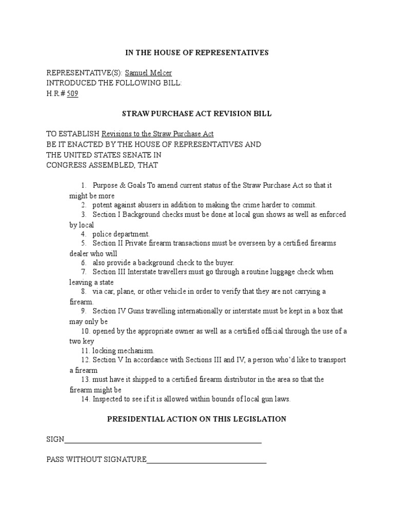 Straw Purchase Act Revision Bill H.R. 509 | PDF | Business | Social Science