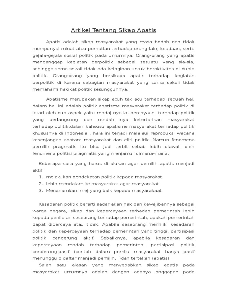 Mengatasi Apatisme Politik | PDF | Ilmu Sosial | Gaya Hidup