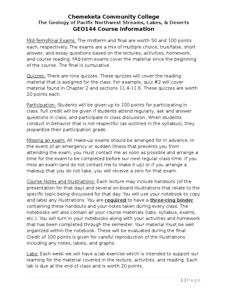 GEO144 Course Information Spring 2015 | PDF | Syllabus | Test (Assessment)