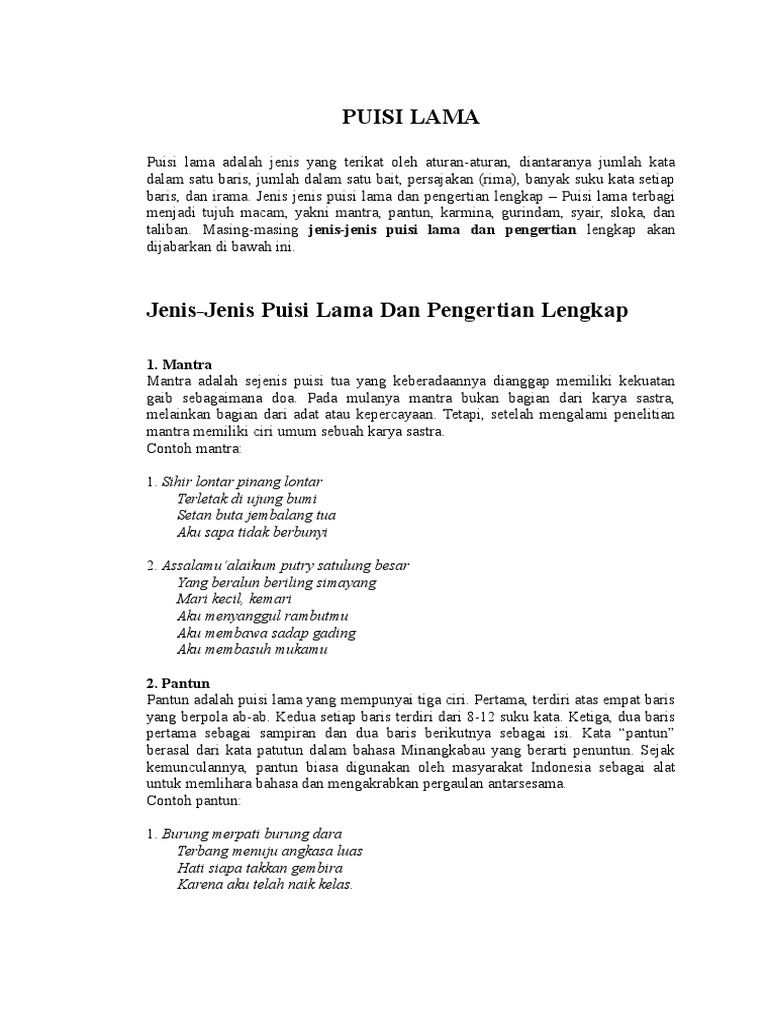 Macam Macam Jenis Puisi Lama Dan Baru - KT Puisi