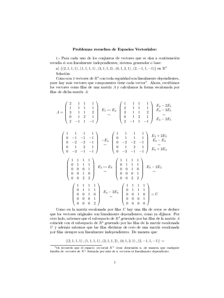 Base De Un Espacio Vectorial De Matrices