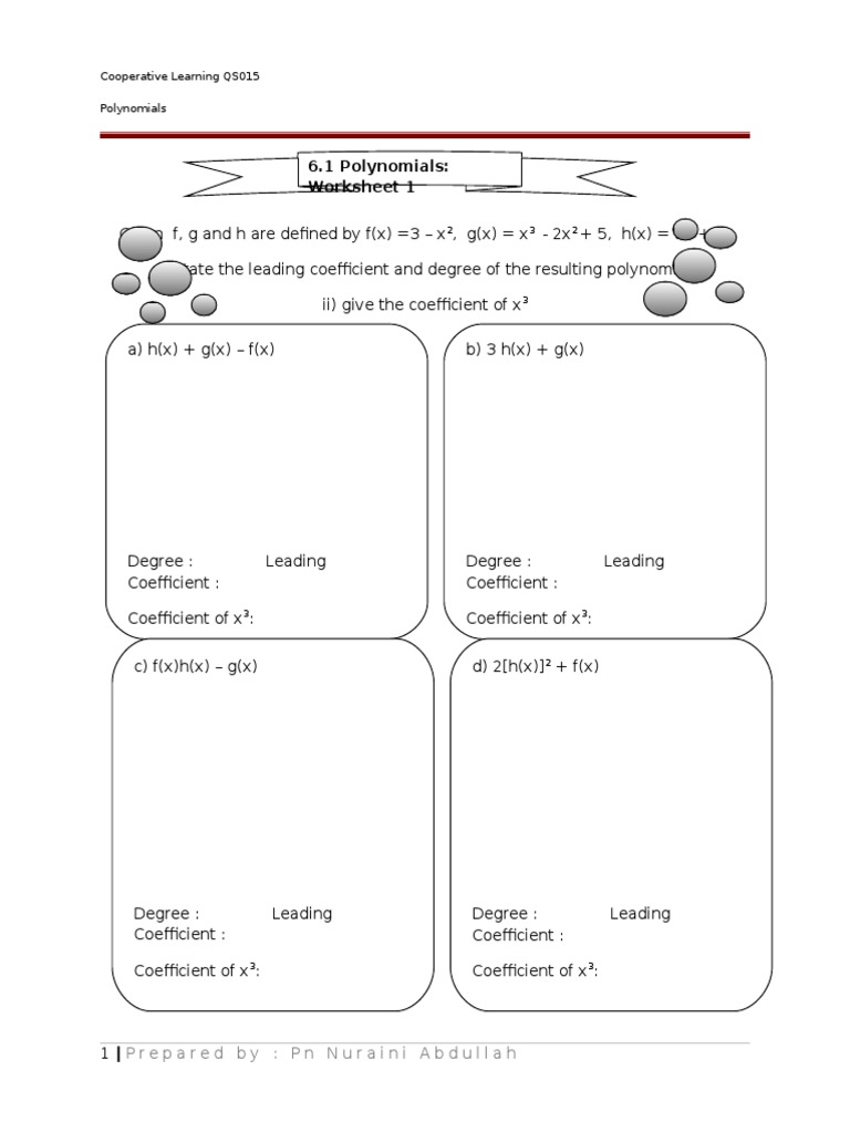 6.1 Polynomials: Worksheet 1: Cooperative Learning QS015 Polynomials ...