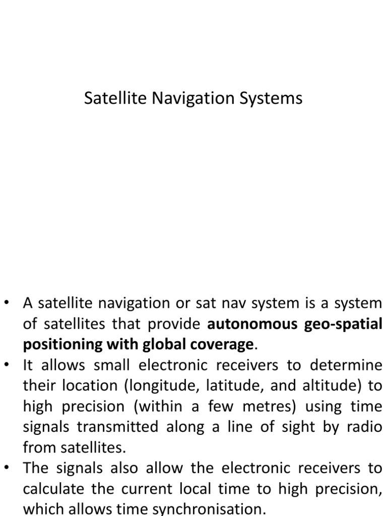 Satellite Navigation Systems PDF Global Positioning System Navigation