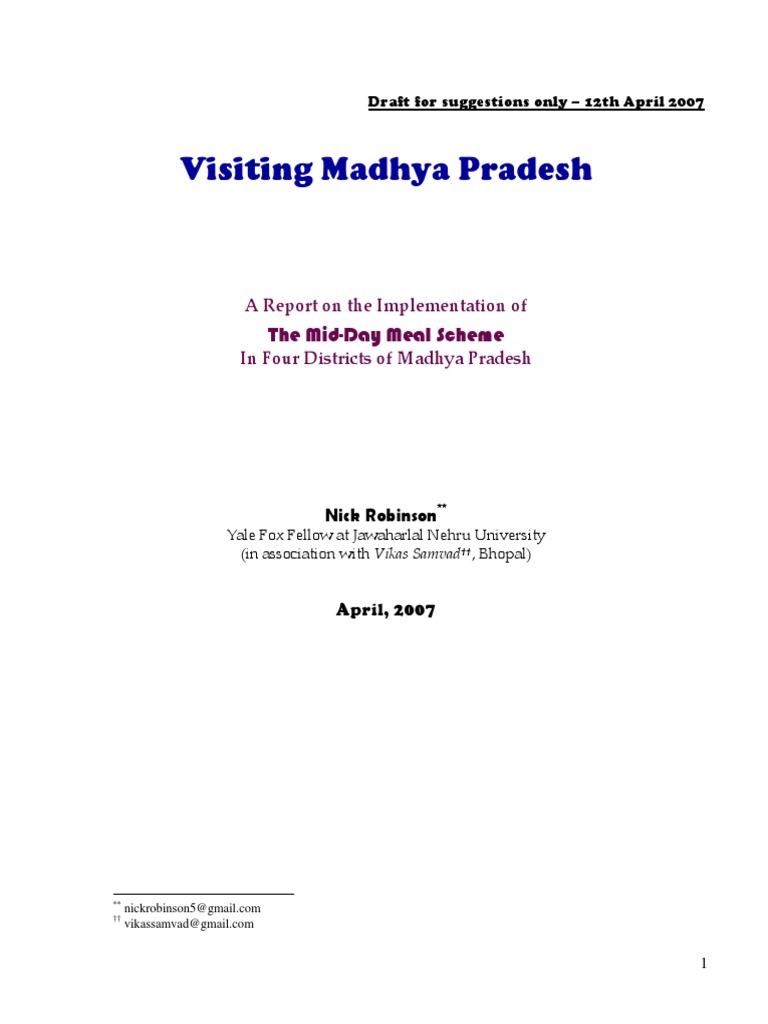 The Mid-Day Meal Scheme in Four Districts of Madhya Pradesh | PDF ...