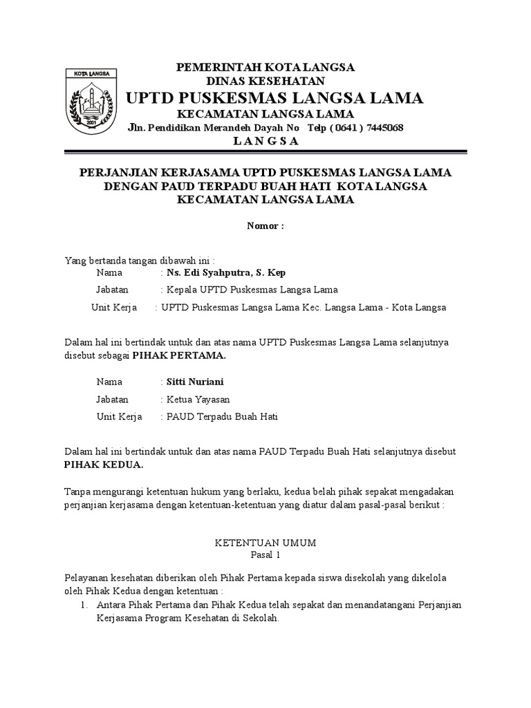 Contoh Surat Kerjasama Sekolah Dengan Puskesmas 