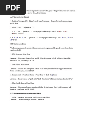 Contoh Soal Tes Skolastik Sma Tik Beserta Penjelasanya