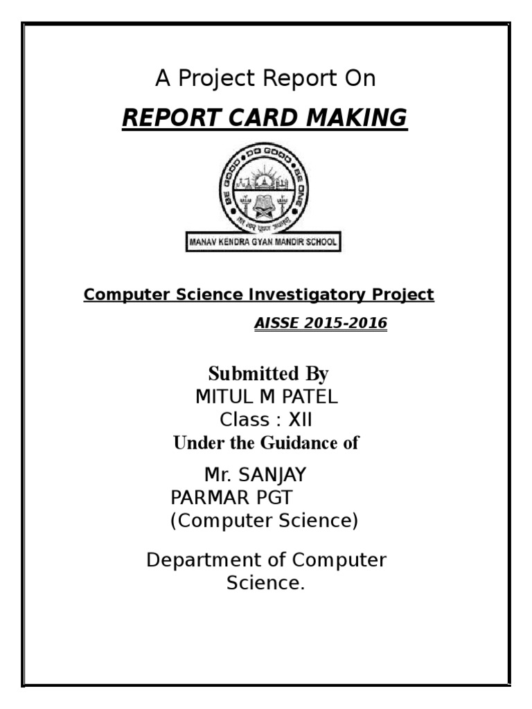 Report Card Making: A Project Report On | PDF | Computer Program ...