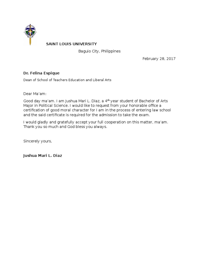 Good Moral Request PDF Vocational Education Academia