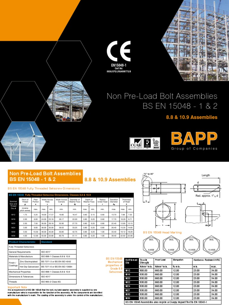 Non Preload Assemblies BS EN 15048 12 | PDF | Vis de fixation | Zingage