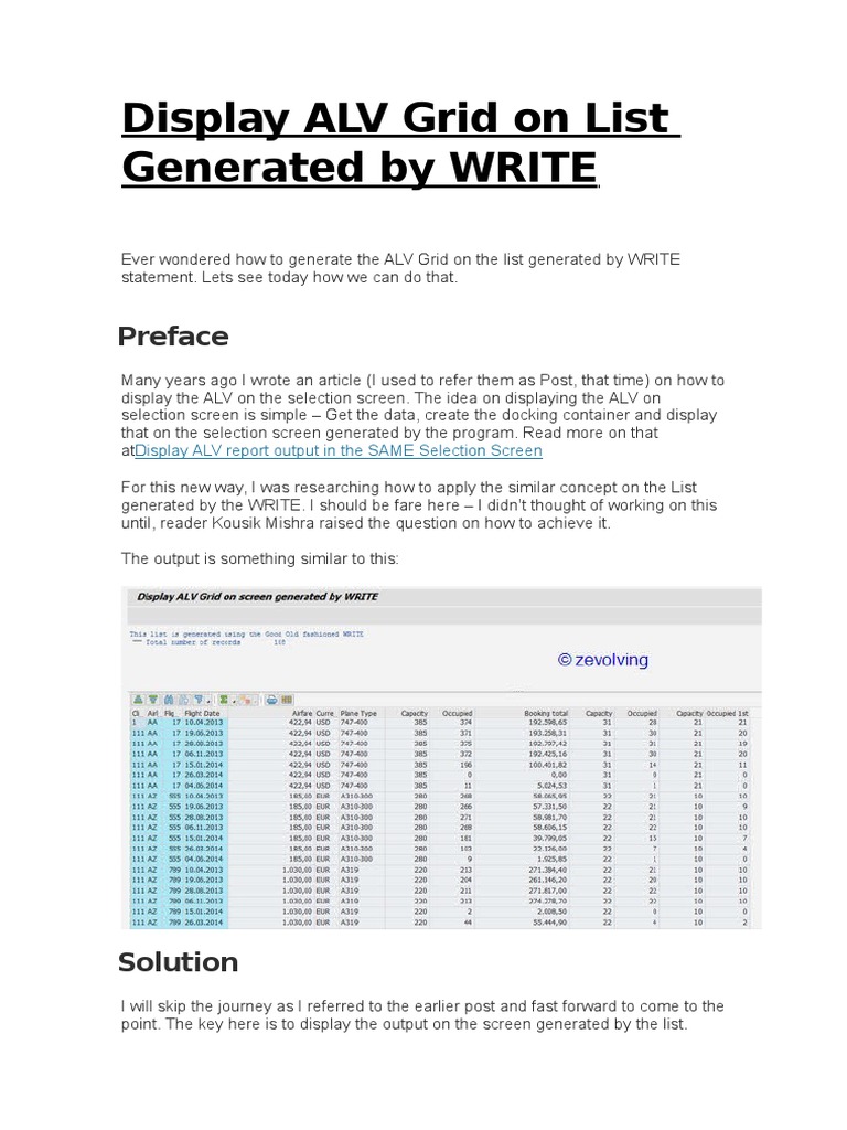 Display ALV Grid On List Generated by WRITE | PDF | Metadata | Object ...
