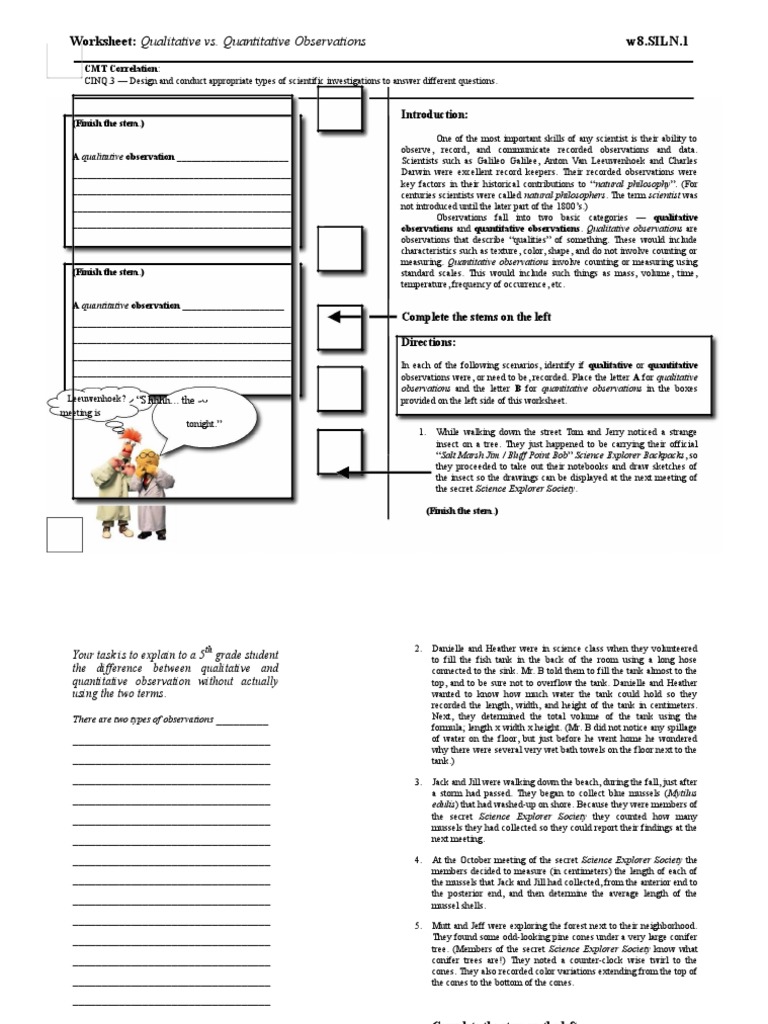 Qualitative and Quantitative Observations  PDF  Observation Intended For Qualitative Vs Quantitative Worksheet