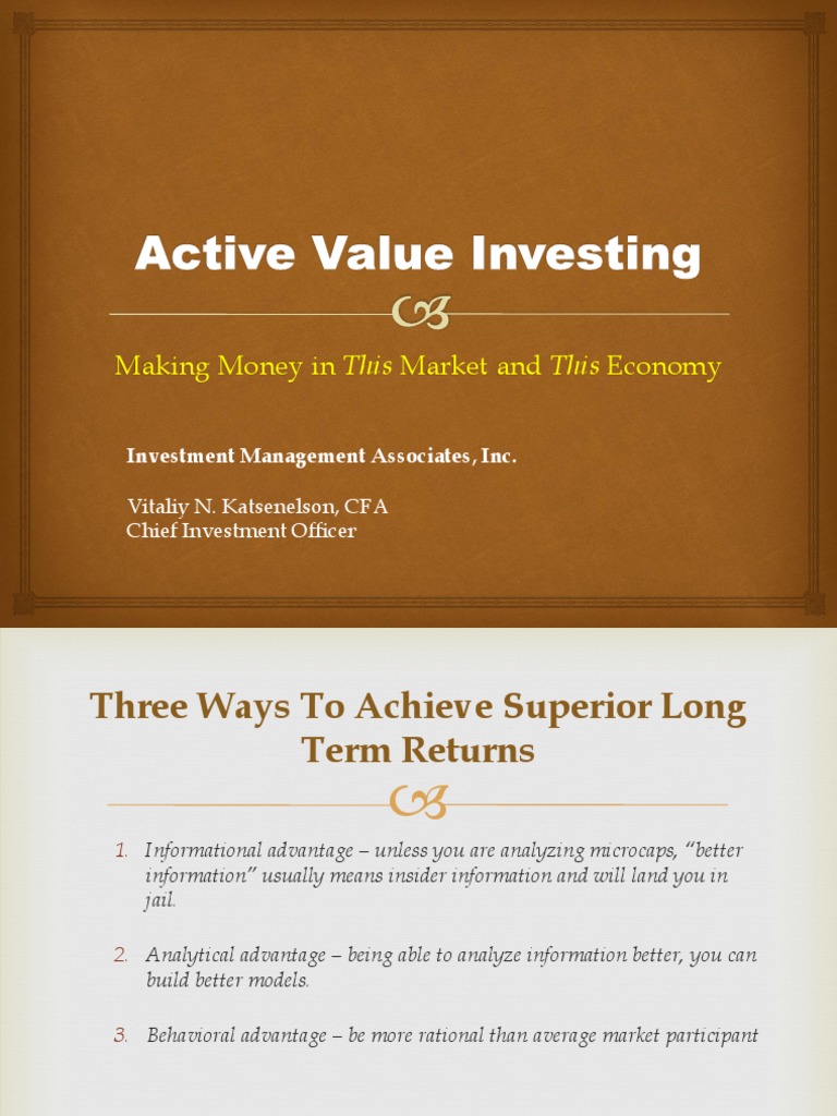 Active Value Investing Notes PDF Valuation (Finance) Investor