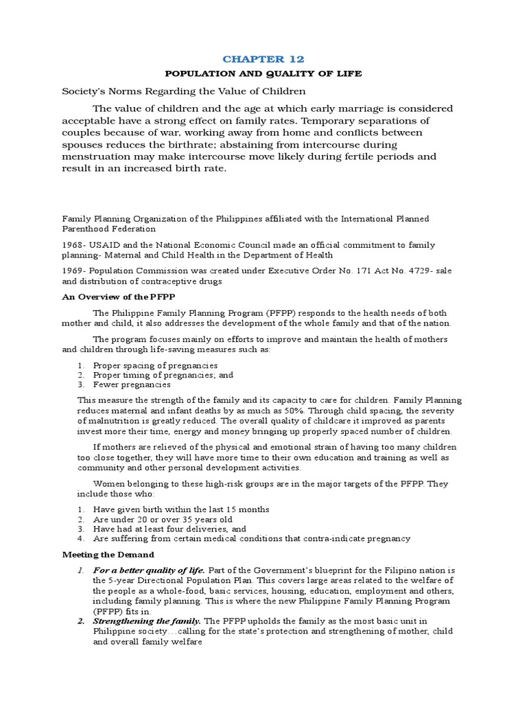 Population and Quality of Life | PDF | Family Planning | Parenting