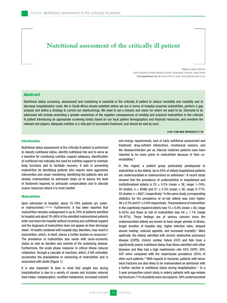 Nutritional Assessment of The Critically Ill Patient | PDF ...