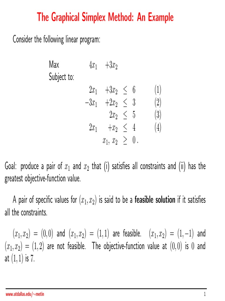 The Graphical Simplex Method: An Example: WWW - Utdallas.edu/ Metin ...