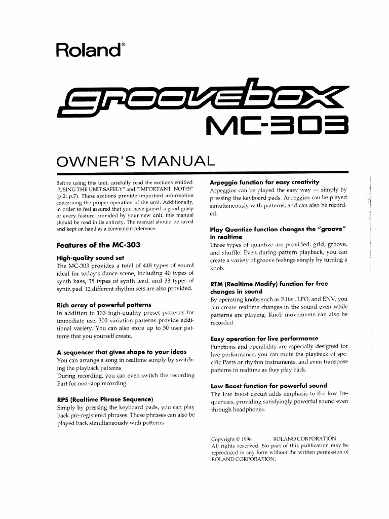 Roland MC-303 Groovebox 電源アダプター 説明書付 Roland MC 303 Manual | PDF | Synthesizer | Musical Instruments