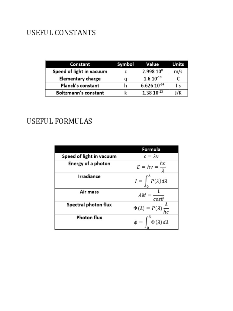 Constants Formulas PDF | PDF