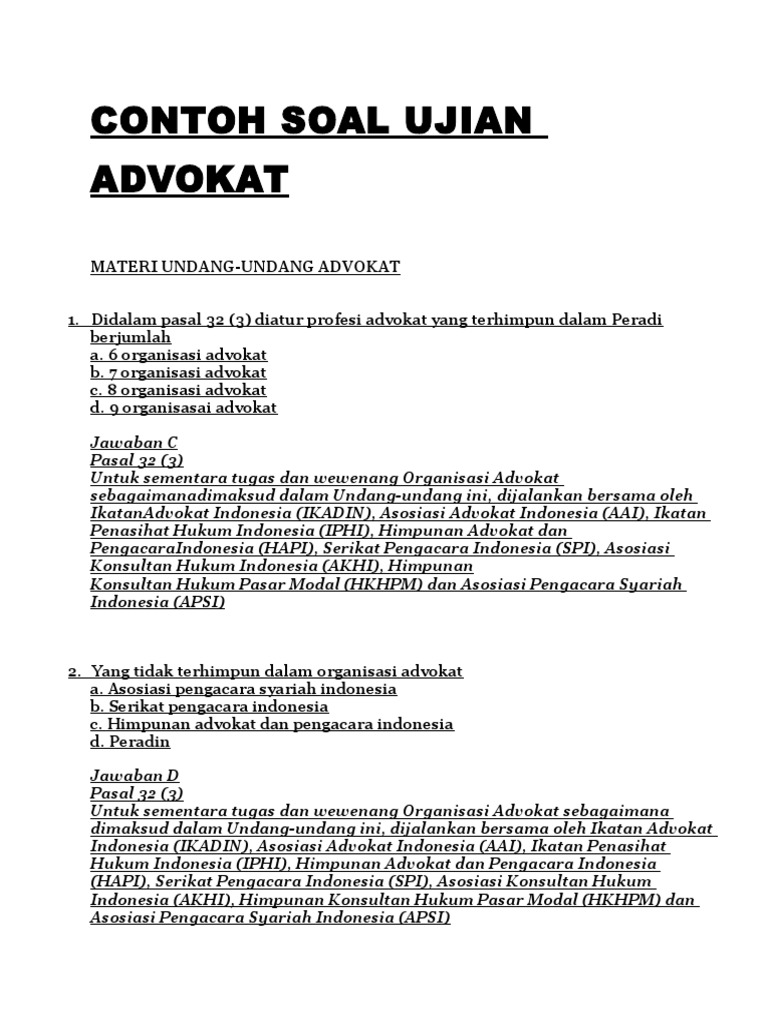 Contoh Soal Ujian Advokat Kongres Advokat Indonesia Contoh Soal Ujian Advokat Kongres Advokat Indonesia