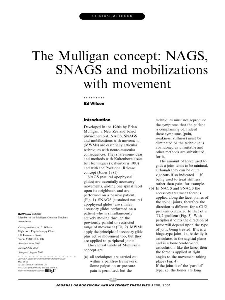 The Mulligan Concept NAGS, SNAGS and Mobilizations With Movement PDF