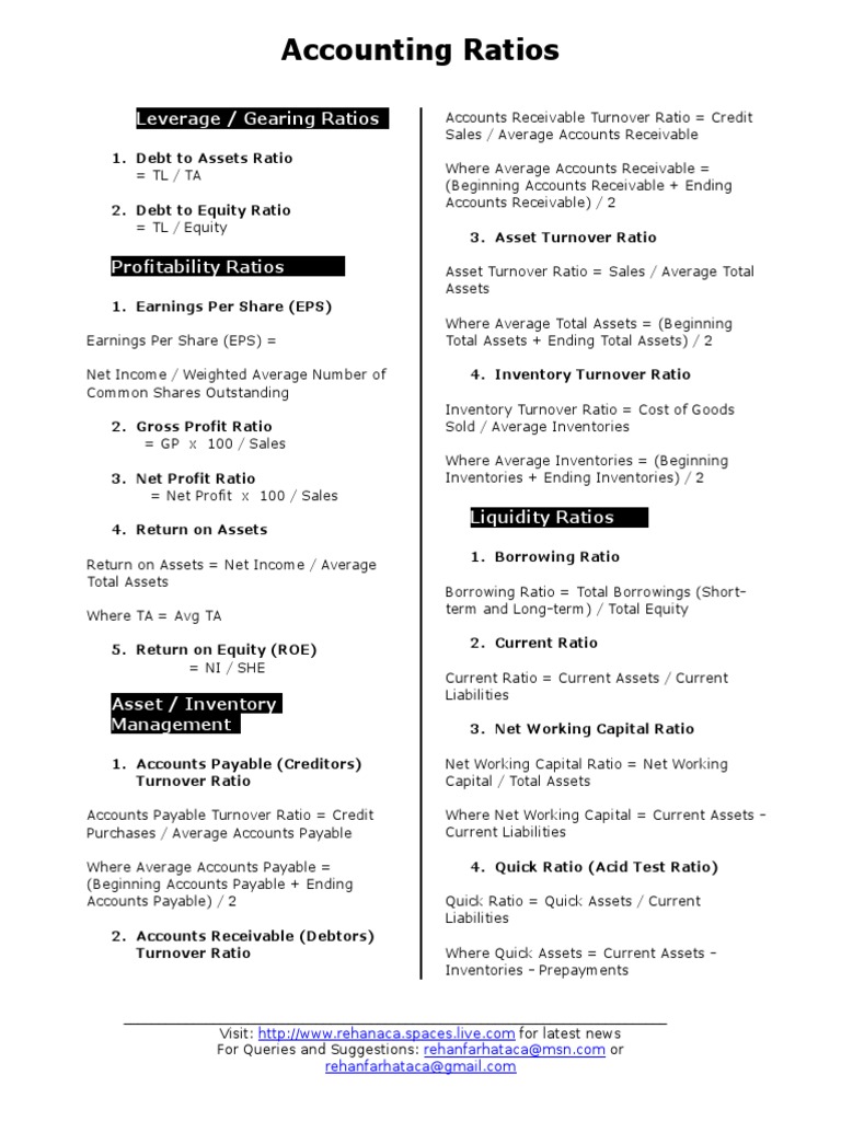 Accounting Ratios A. Leverage / Gearing Ratios PDF Revenue