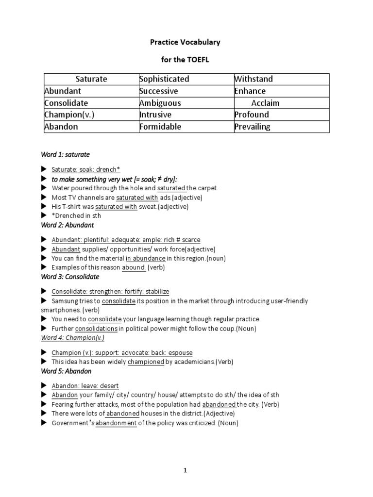 TOEFL Vocabulary Practice Guide | PDF | Adjective | Noun