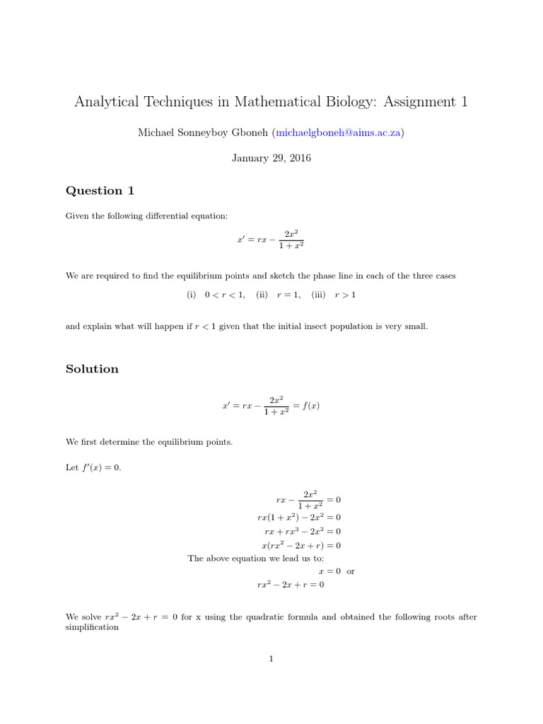 Equilibrium Analysis in Math Biology | PDF | Quadratic Equation ...