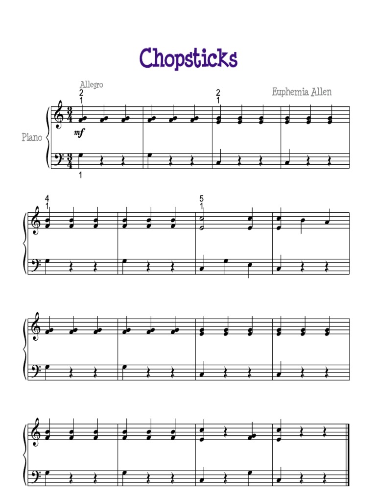 Chopsticks Piano Easy PDF