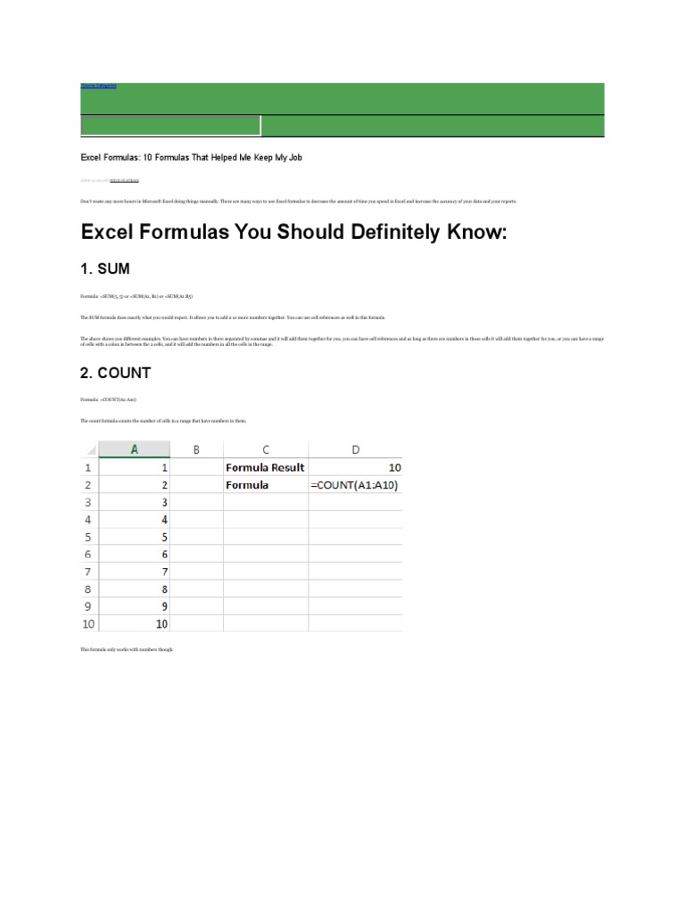 Essential Excel Formulas for Efficiency | PDF