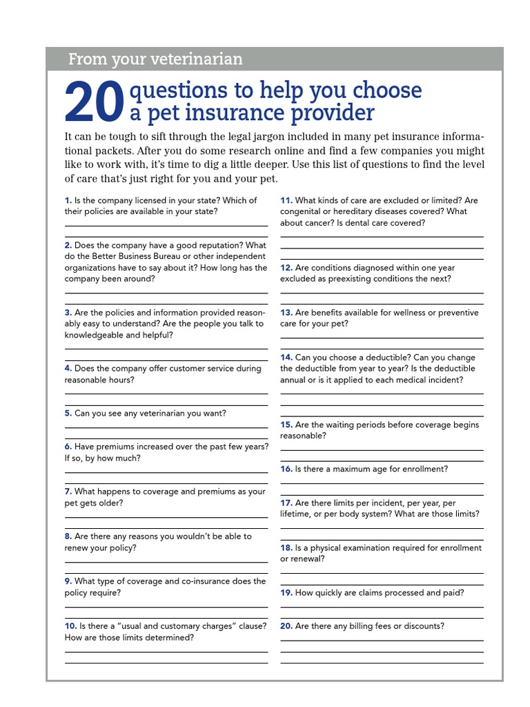 20 Questions to Ask Pet Insurance Companies Deductible Insurance
