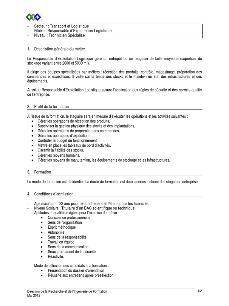 2 - Responsable D - Exploitation Logistique (TS) | PDF | Logistique ...