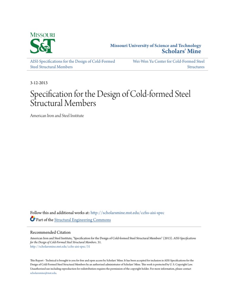 Specification For The Design of Cold-Formed Steel Structural Memb | PDF ...