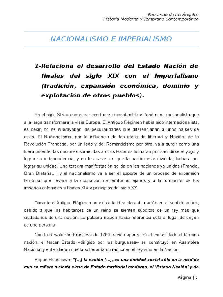 Nacionalismo e Imperialismo en el Siglo XIX | PDF | Nación | Nacionalismo