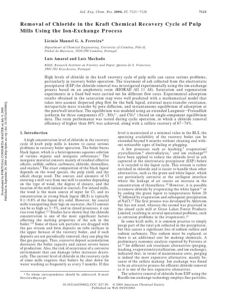 Removal of Chloride in The Kraft Chemical Recovery Cycle PDF