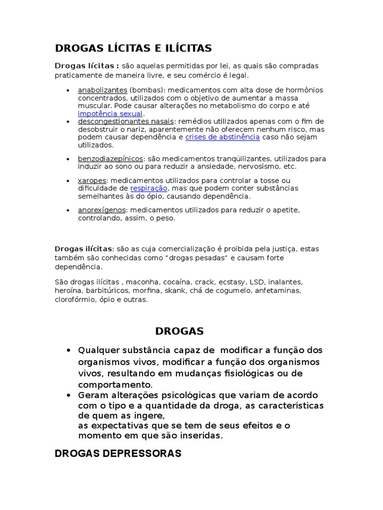Drogas Lícitas e Ilícitas: Tipos e Efeitos | PDF | Drogas | Cannabis ...
