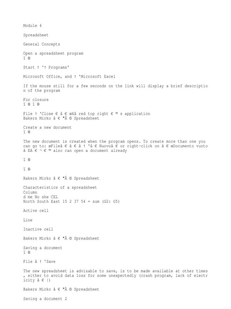 ECDL Module 4 - Spreadsheets | PDF | Spreadsheet | Microsoft Excel