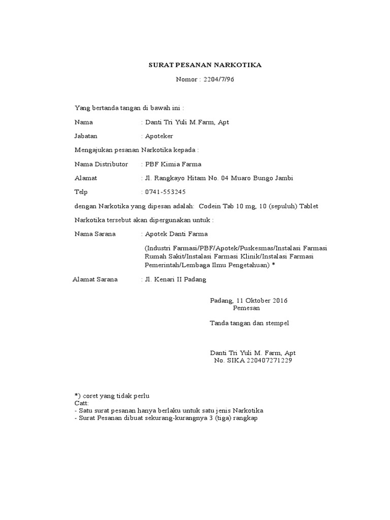 Surat Pesanan Narkotika Pdf