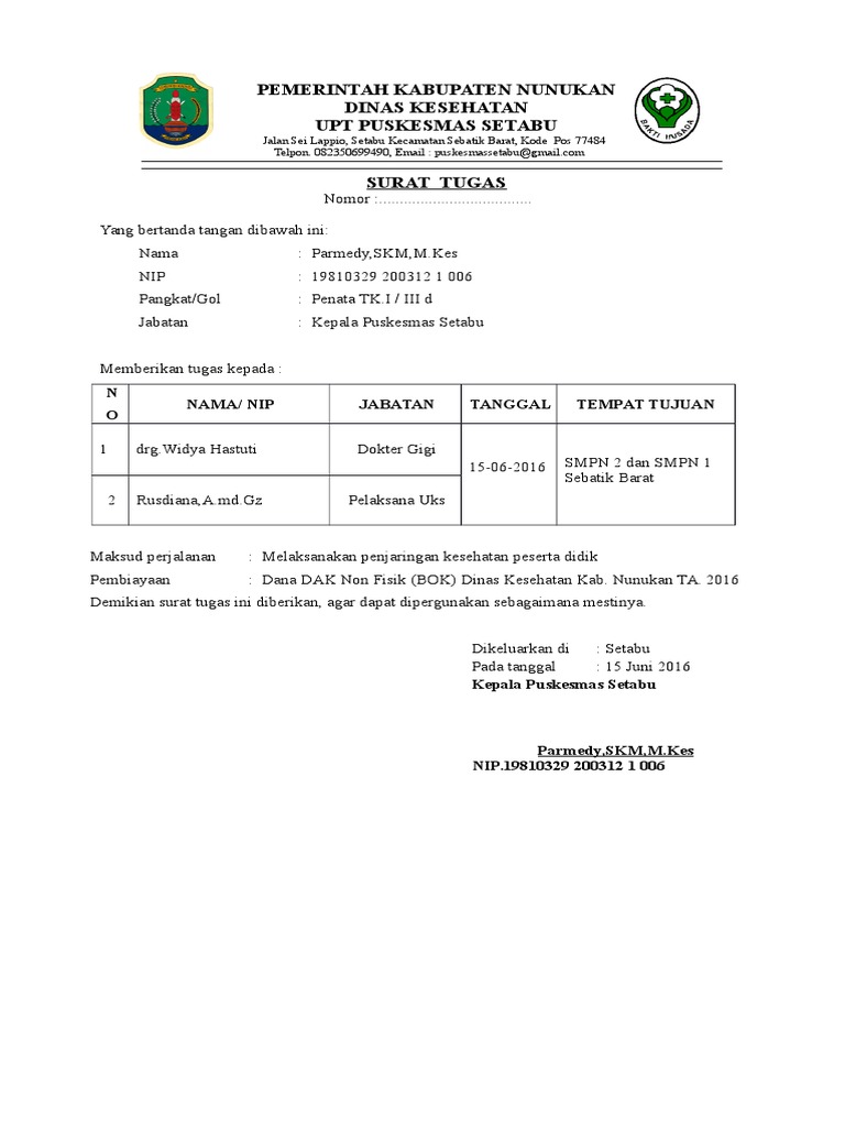 Contoh Surat Tugas Dinas Kesehatan - SuratMenyurat.Net