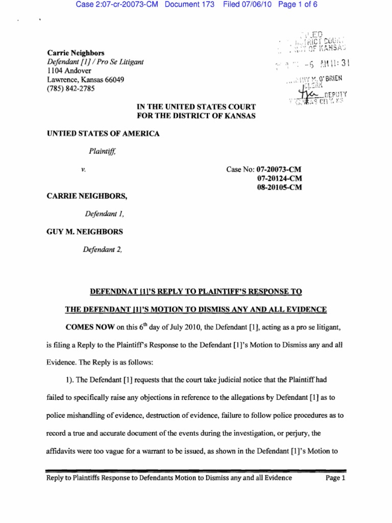 Motion To Dismiss All Evidence Involved With The Case PDF Evidence