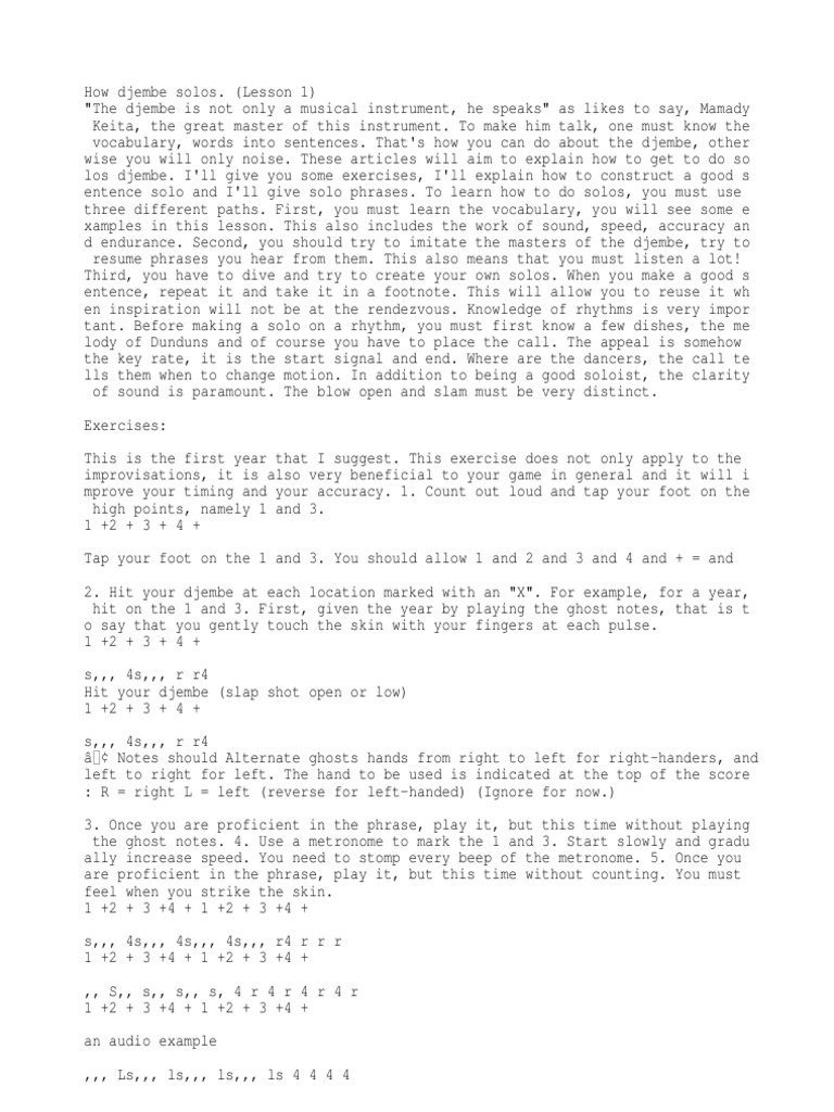 How Do Solos Djembe Lesson 1 PDF Sound Cognitive Science