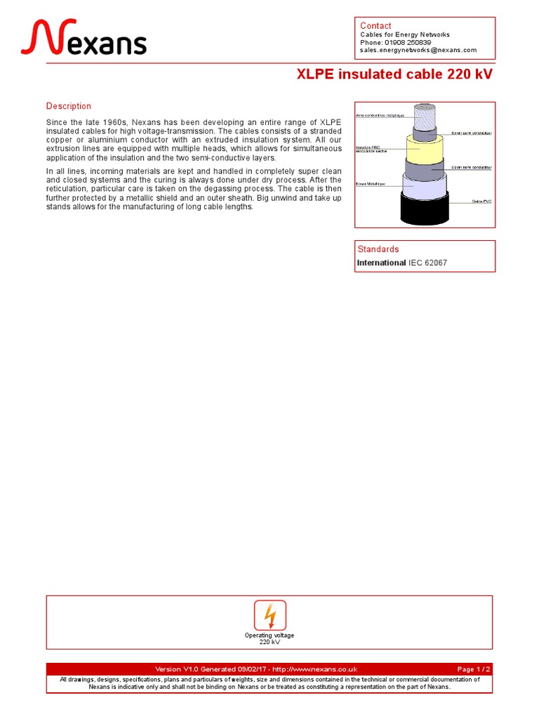 XLPE Insulated Cable 220 KV Nexan | PDF | Cable | Insulator (Electricity)