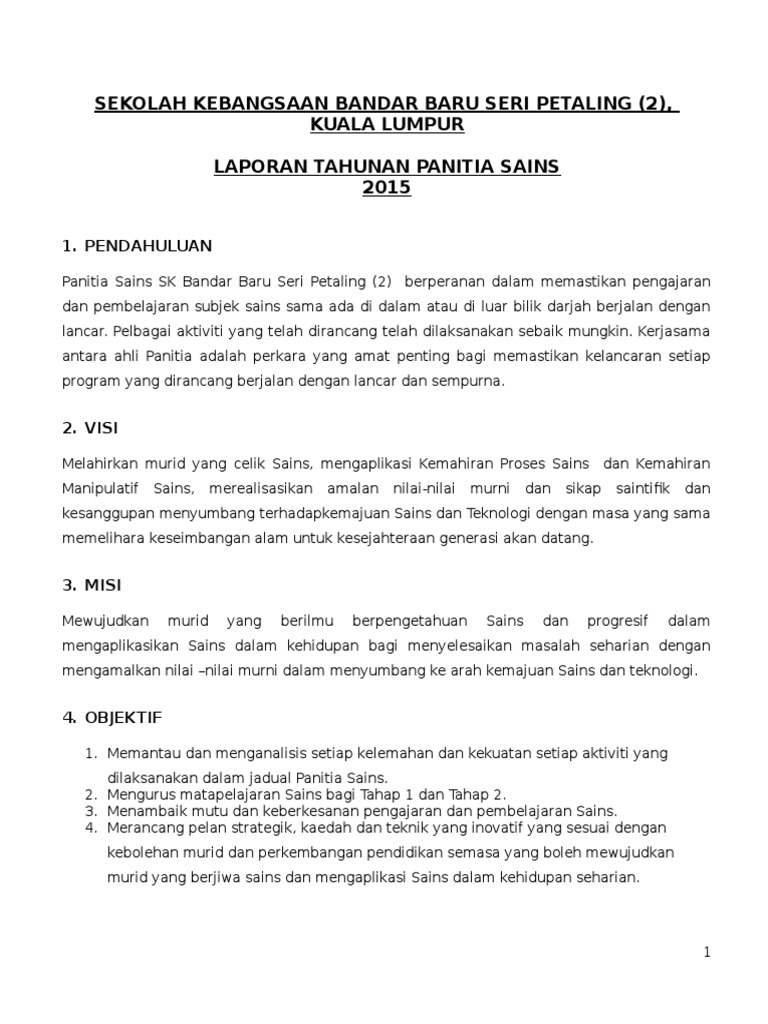 Laporan Tahunan Panitia Sains Tahun