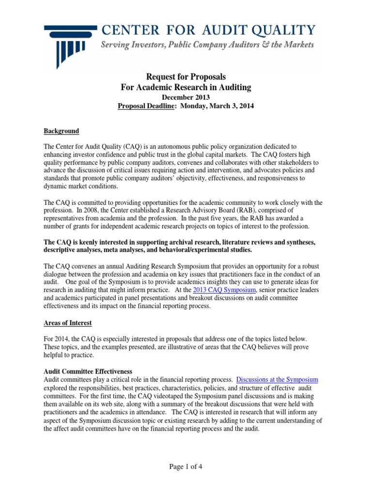 research proposal on auditing pdf