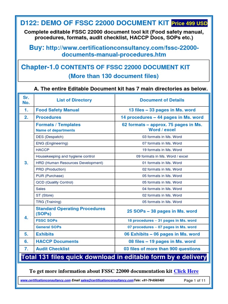 FSSC Document Kit | PDF | Hazard Analysis And Critical Control Points ...