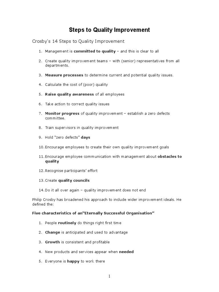 Crosby's 14 Steps to Quality Improvement | PDF | Career & Growth | Self ...
