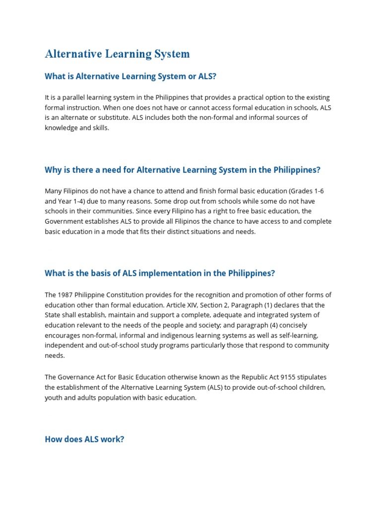 case study about alternative learning system