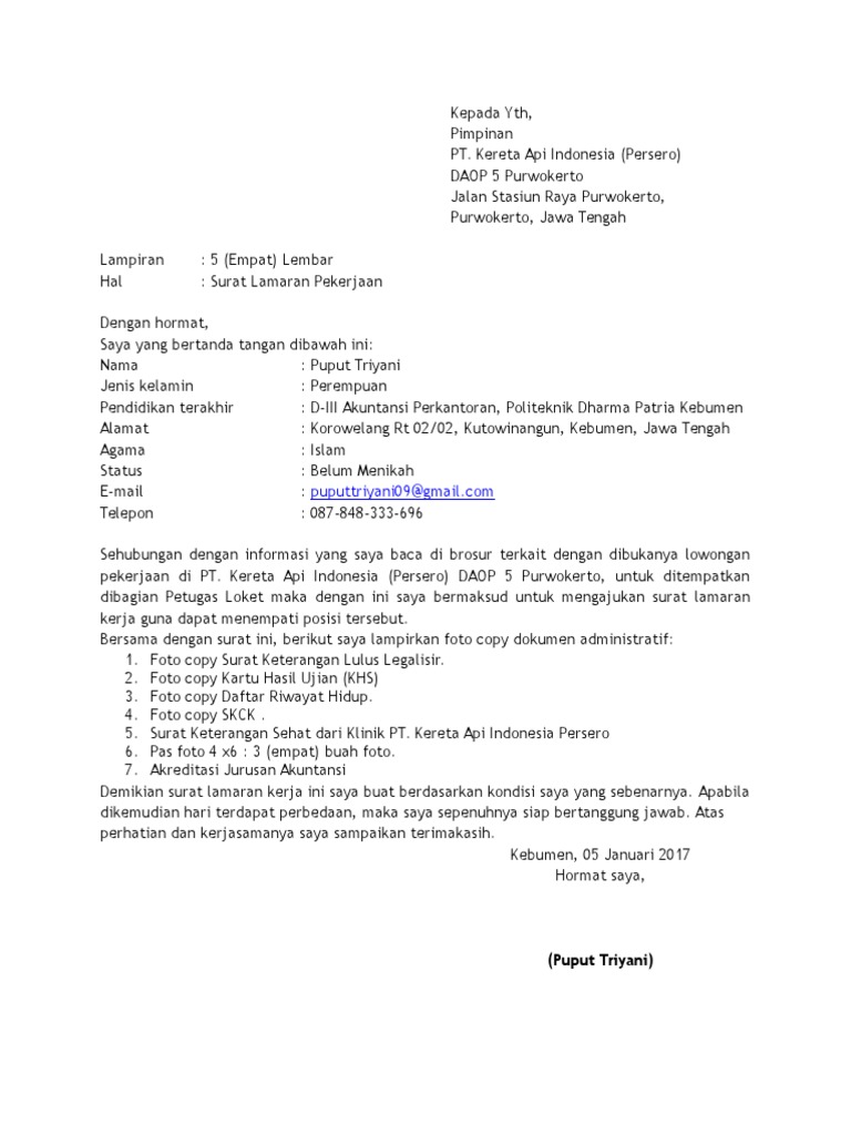 Download 98+ Contoh Surat Lamaran Kerja Kereta Api Terbaik Dan Terbaru